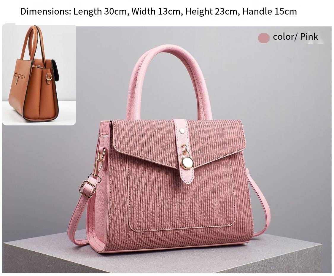 Textured Leather Satchel Crossbody Handbag with Gold Hardware